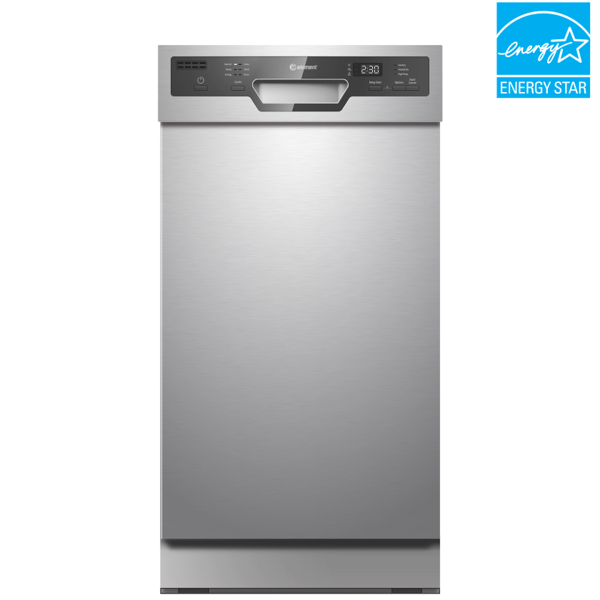18" Stainless steal dishwasher front view with energy star symbol